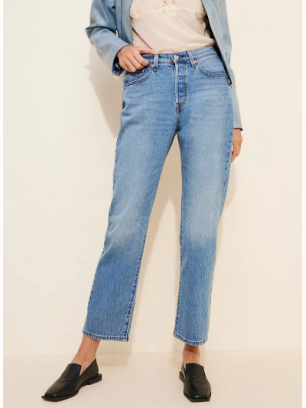 NWT Levi's 501 Curve High-Rise Straight-Leg Jeans Medium Wash Stretch Denim 27